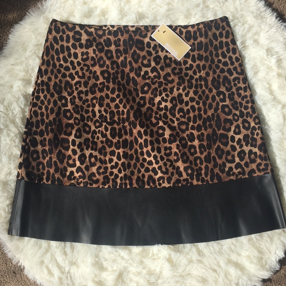 NWT Leopard Print Skirt Faux Vegan Leather Accent